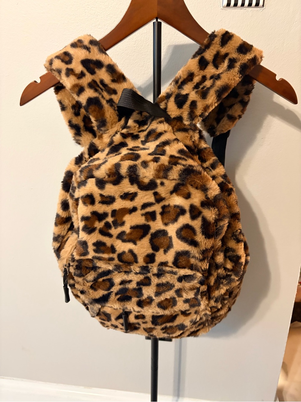 Kids Faux Fur Leopard Backpack - Brown